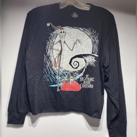 Disney Tim Burton's The Nightmare Before Christmas Large Black Crop Top NWT - Picture 4 of 9